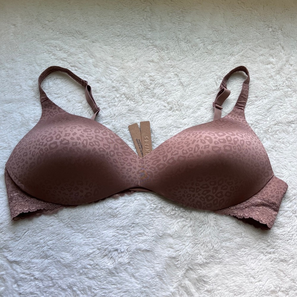 SKIMS Wireless Form Jacquard Push Up Plunge Bra Sienna Micro Leopard 44C NEW